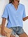 LOMON Button Down Shirts 3/4 Sleeve Cotton Linen Tops Roll Up Short Sleeve V Neck Loose Work Blouse Sky Blue XXL