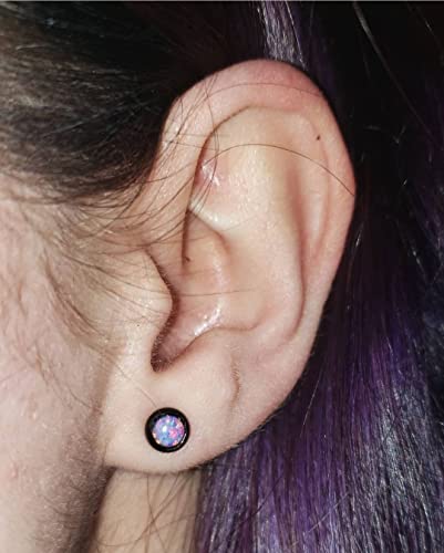 Mobody Created-Opal Round Stud Earrings Black Surgical Stainless Steel Womens Jewelry (Green) #TOP5