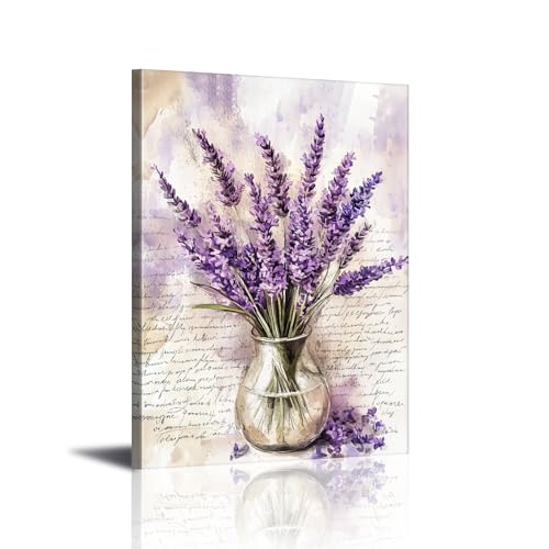 Lavender Wall Art Bathroom Decor Purple Floral Vase Canvas Print