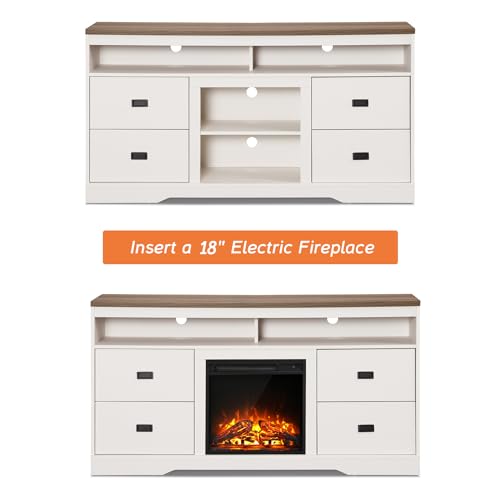 Image of WAMPAT 3-in-1 Fireplace TV Stand for 110 inch TV,31.9 inch H Farmhouse Entertainment Center with 10 Drawers and Open Storage compartments for Living Room,Antique White