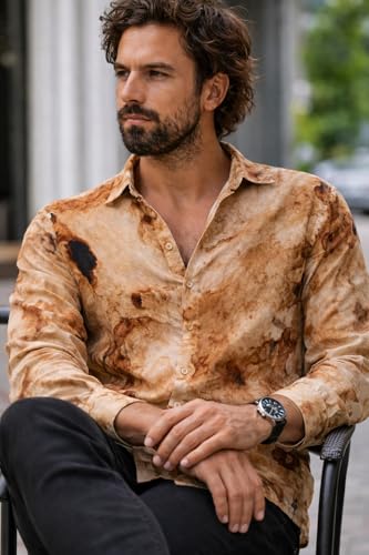 Image of Men's Regular Fit Button Down Dress Shirts, Textured Long Sleeve Casual Hawaiian Shirt