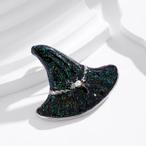 Image of Rhinestone Witch Hat Brooch Pin for Women AB Crystal Green Witchcraft Brooches Lapel Pins Unisex Delicate Cap Fashion Chic Christmas Halloween Jewelry