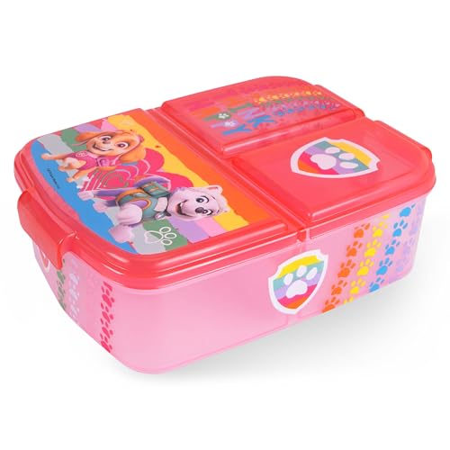 P:os 33429088 PAW Patrol - Brotdose für Kinder mit 3 Fächern, Lunchbox aus Kunststoff mit Clip-Verschlüssen, Vesperdose für Kindergarten, Schule und Freizeit