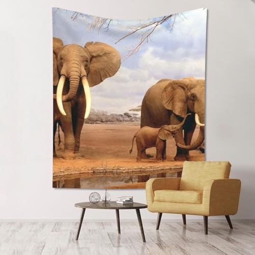 Tapisserie murale esthétique éléphants grand tissu déco