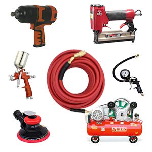 Yotoo Heavy Duty Rubber Air Hose 3/8-Inch By 25-Feet 300 Psi With 1/4" Industrial Swivel Solid Brass Quick Coupler, Plug And Bend Restrictors, Red #TOP4