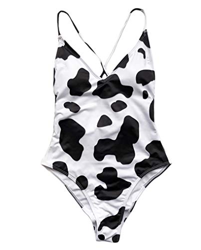 Womens One Piece Cow Print Pattern High Cut Bodysuit Swimsuit Bikini Swimwear Rave Festival2
