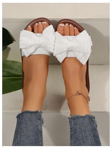 GORGLITTER Women's Bow Flat Sandals Open Toe Slip On Vacation Dressy Slides Sandal3