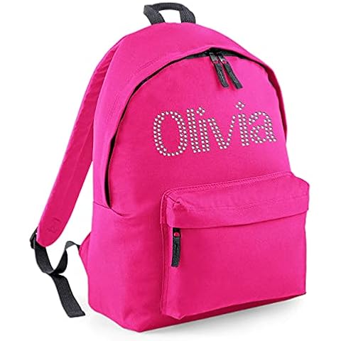Varsany Personalised Children’s Backpack Girls Boys, Rucksack Bag, Daypack, Primary School, Perfect for Back to Kids School or PE, Gifts and Travel (Pink / Rhinestone) Cover