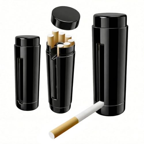 Cigarette Case Holder Auto Pop Up Cigarette Dispenser 7-Cig Cigarette Storage Box One-Press Quick Access Portable PVC Smoking Accessories for Men Women Smoker Black