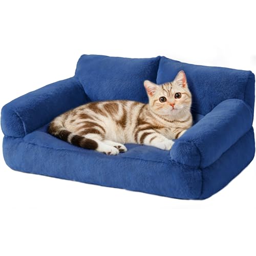 FURMORENE Cat Beds for Indoor Cats Cat Couch Bed Cute Cats Sofas for Pets Small Dog Sofas & Chairs with Removable Washable Cover Plush Soft Pet Furniture for 10lbs Small Dogs & Cats(Navy Blue)