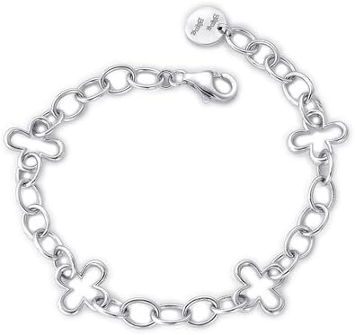 X1000Diamond Bling Bling 925 Sterling Silver Flower with Linked Bracelet (7.25")