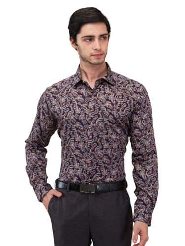 Image of Park Avenue Men's Print Pattern Slim Fit Cotton Blend Full Sleeve Semi Cut Away Collar Formal Shirt