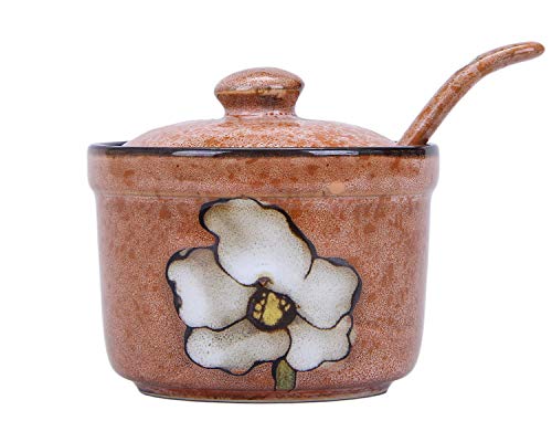 VanEnjoy Traditional China Retro Hand Painted Flower Ceramic Round Sugar Spice Containers Porcelain Jar with Spoon Round Condiment