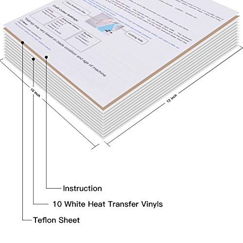 Image of JANDJPACKAGING White Heat Transfer Vinyl HTV Bundle 10 inchx12 inch- 10 Pack of Premium White HTV Sheets - Iron On Vinyl for T-Shirt Best HTV Vinyl for Silhouette Cameo,Cricut