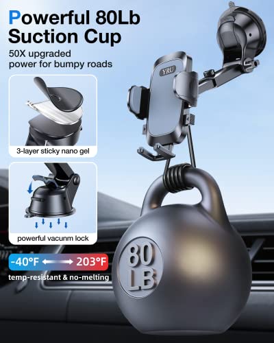 Yru Car Phone Holder For Dashboard Windshield And Vent, Cellphone Holder For Car Compatible With Iphone 14/13/12 Samsung S23/22, Pixel 7A Suv,Van,Trucks, Star-Grey #TOP3