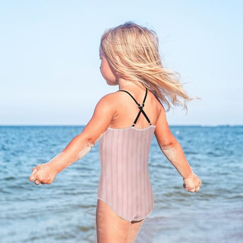 GuoChe Pink Stripes Girls 1-Piecing Swimsuits Swim Suits for Girls Bathing Suit Girl Beach Swimwear 7-8T4