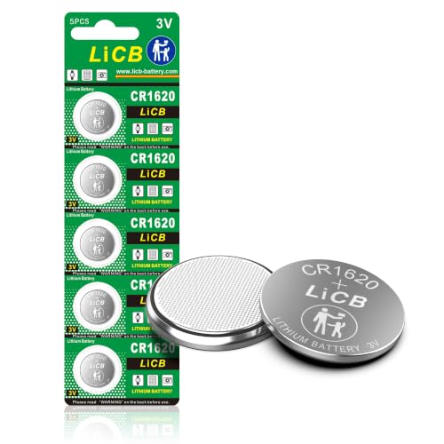 LiCB 5-Pack CR1620 Lithium Batteries for Remote & Key Fob