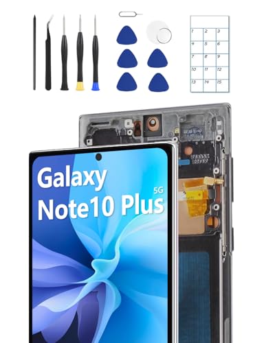 OLED for Samsung Note 10 Plus Screen Replacement OLED Display Touch Screen Digitizer Assembly Supports Fingerprint with Frame + Tools + Replacement Guide (Silver)