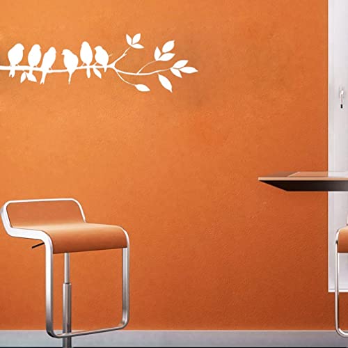 Bibitime Tree Branches Wall Decal Roosted 6 White Birds Vinyl Sticker For Children Bedroom Nursery Kids Room Decor,Diy 22.8" X 7" #TOP4