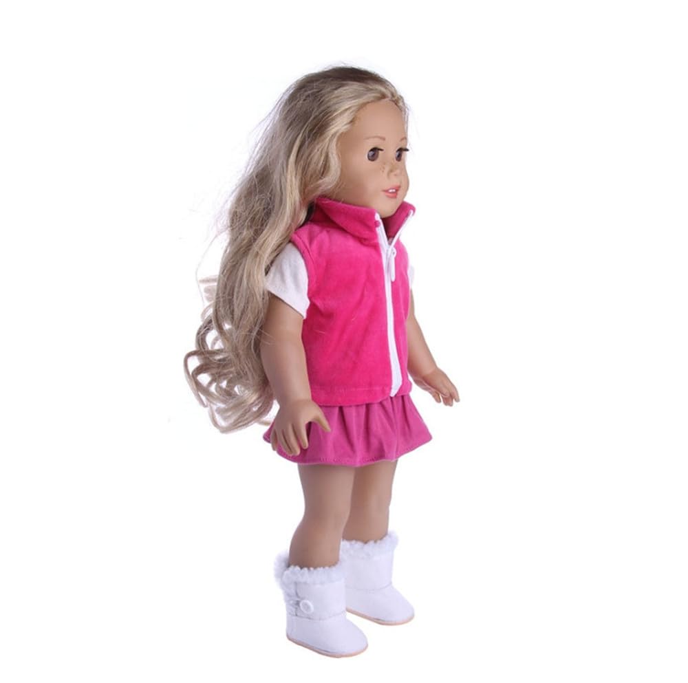 NIXNUT Doll Clothes Winter Outfit Jacket Vest Top with Bowknot Pattern Skirt for American Girl Doll 18-inch - Image 4
