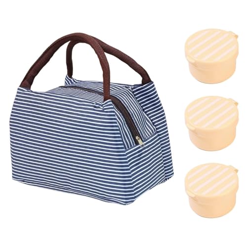 Borsa Termica A Righe Da 1 Pezzo, Contenitori Per Salse Da 3 Pezzi, Design Semplice A Strisce, Grande Capacità, Leggera E Facile Da Trasportare, Adatta Per Mantenere Caldi Il Pranzo E Le Bevande