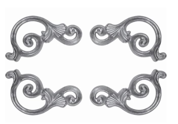 DECO FER FORGE Décor d'Angle avec Motif Feuille, Aluminium Acier, 100mm x 205mm, Jeu de 4 Pièces à Visser avec Platine de Fixation