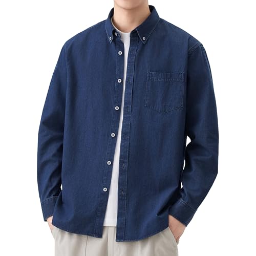 Maiyifu-GJ Denim Jackets for Men Casual Button Down Trucker Jacket Jean Coat Cotton Lightweight Loose Biker Outerwear