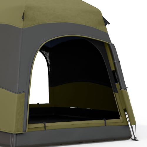 Outsunny Double Layer Instant Pop Up Tent With Rainfly, Hexagon 4 Man Dome Tent, Portable Camping Shelter With Sewn-In Groundsheet And Carry Bag, For Festival Backpacking Road Trips, Dark Green - 8