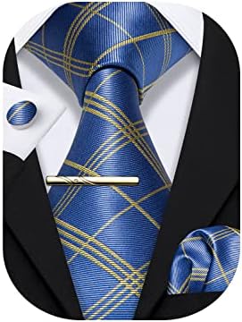 Barry.Wang Men Tie Set Stripe Plaid Paisley Woven Silk 4PCS Wedding Party Casual Business Working Necktie