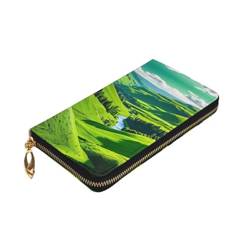 Women's Long Cash Wallet, PU Leather Elegant Clutch Change Purses with Zipper, Travel, Gifts (Verdant Valley Print)3