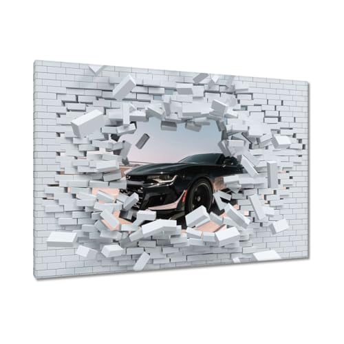 Toile de voiture de sport noire 90x60 cm pour habiller un mur vide de bureau ou de salon