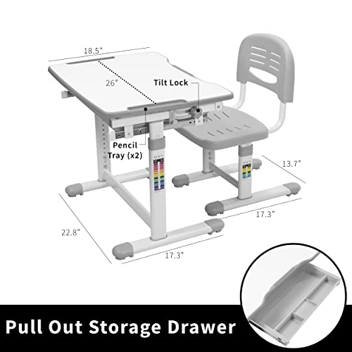 Vivo Gray Height Adjustable Childrens Desk And Chair Set | Kids Interactive Workstation #TOP2