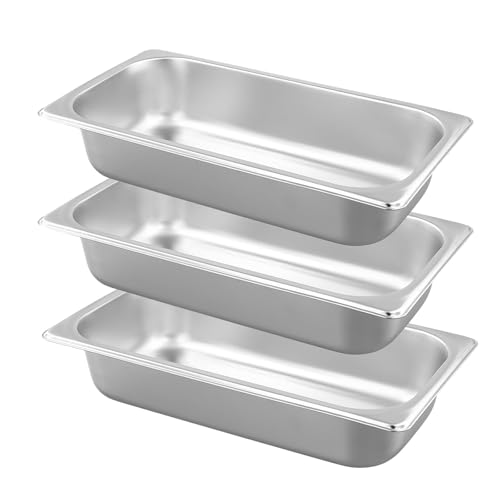 HEIYUET 3-Piece Breading Bowl Set, Stainless Steel, 1/3 Container for Breading, 6.5 cm Height Metal Breading Tray, Gastronorm Container Stainless Steel for the Kitchen