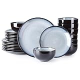 LERATIO Ceramic Dinnerware Sets for 8,Stoneware Plates and Bowls Sets,Handmade Reactive Glaze Dishes Set,Chip Resistant and Scratch Resistant | Oven&Dishwasher & Microwave Safe-Gray White (24PCS)