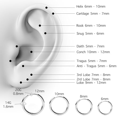 316L Surgical Stainless Steel Hoop Earrings Set for Women 6mm 8mm 10mm 12mm Hypoallergenic Lightweight Cute Mini Cartilage Helix Targus Conch Rook Lobes Sleeper Everyday Earrings for Multiple Piercing4
