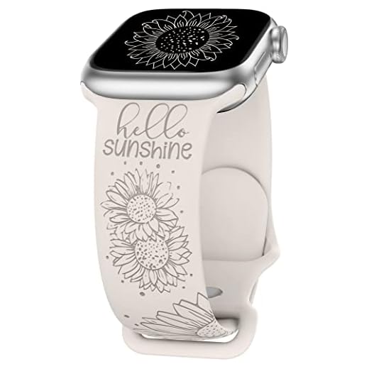 Compatible with Apple Watch Bands 38/40/41/42mm, Floral Sport Silicone Sunflower Engraved Band for iWatch Series 11/10/9/8/7/6/5/4 SE 3/2/1, Starlight