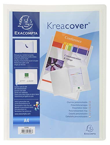 Exacompta 43500E Präsentationsmappe KeaCover aus starkem Kunststoff für DIN A4 Klarsichthülle auf dem Vorderdeckel, Steckplatz für Visitenkarte 1 Stück Zufallsfarbe
