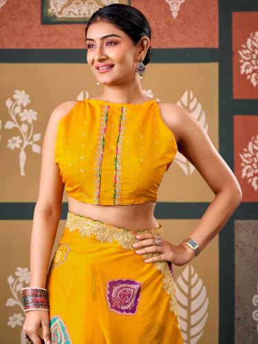 Image of SIRIL Women's Chiffon Bandhani Printed Saree, Sequence Embroidery Border