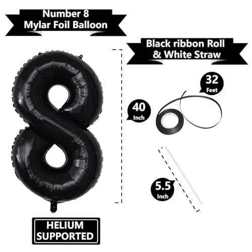 Image of Number Balloons Black Party Balloon - Giant Number 8 Balloon, 40 Inch Large Balloon for Birthday Decorations, Black Party Supplies for Men Women