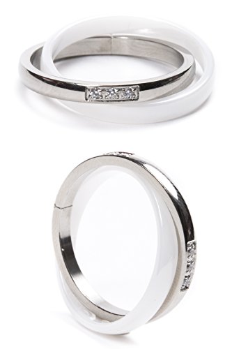 AURSTORE® Bijoux Bague Femme Céramique Acier Inoxydable serti de pierre Oxyde de Zirconium Avec Sac Cadeau(Taille de Bague Optionnel) (Blanc, 52)