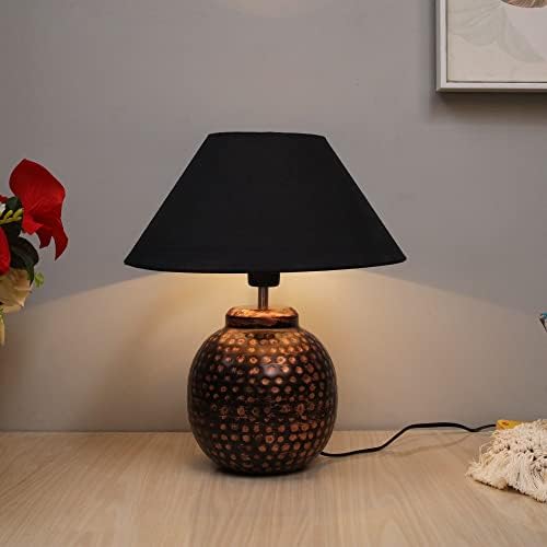 Homesake Antique Table Lamp Incandescent Hammered Oil-Rubbed Bronze Metal Linen Drum Shade For Living Room Family Bedroom, (Ginger Jar, Black )