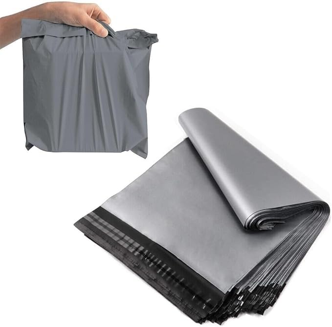 100 Pcs 6 x 9” Grey Poly Postal Mailing Bags, Grey Mailing Packaging Postage Shipping Mailers Made with Recycled Plastic Material, Strong Self Seal Strip, 100 PCS [6x9" (15x23 cm)] Self Sealing Bags.