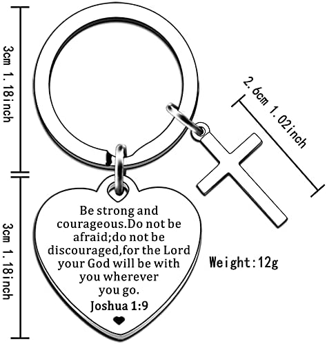 AMZQ Christian Gifts Inspirational Bible Verse Keyring Be Strong and Courageous Pendant Cross Charm Women Religious Present for Birthday Graduation Communion Christmas Thanksgiving