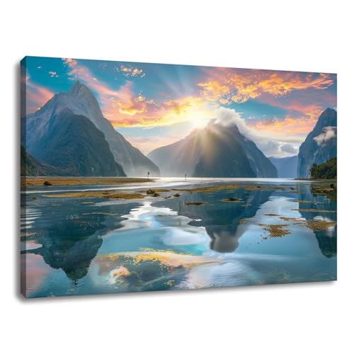 Canvas Wall Art Prints Milford Sound fiord Fiordland national park New Zealand Large Framed Artwork Wall Paintings Pictures Posters 24