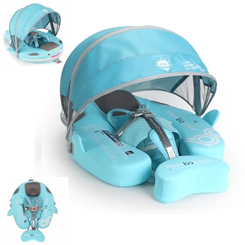 Image of Baby Float with Canopy Non Inflatable Mambobaby Float Pool Floats, Sun Protection Baby Swimming Float Add Tail Avoid Flip Over Swim Trainer for Infants (Narwhal Green-G02NGCTLULNMA01G02)