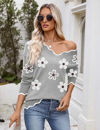 Image of Zeagoo Women's 2026 Fall V Neck Sweater Long Sleeve Lightweight Knit Tops