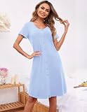Ekouaer Damska koszulka nocna z krótkim rękawem, Sleepshirt z guzikami, bielizna nocna, rozmiary S-XXL, błękitny, L