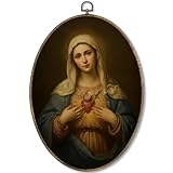 Fewgb Catholic Immaculate Heart of Mary Oval Wall Art Decor Framed, Vintage Virgin Mary Religious Canvas Wall Art Prints Picture, Dark Christian Hanging Room Decor Artwork for Church Gallery 9x12