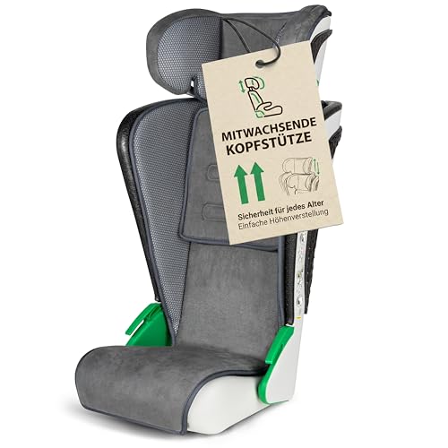 WALSER Auto Kindersitz Noemi, extra schmaler Reisekindersitz (3-8 Jahre) 100-135 cm, klappbare Sitzerhöhung Auto Kinder, ECE R129 Sitzerhöhung waschbar, Autositz Größe 57x46x22 cm Anthrazit