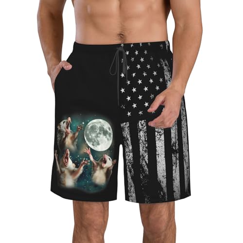 Three Possum Moon 3 Opossum Funny Weird Cursed Meme Swim Trunks Quick Dry Hawaiian Beach Board Shorts